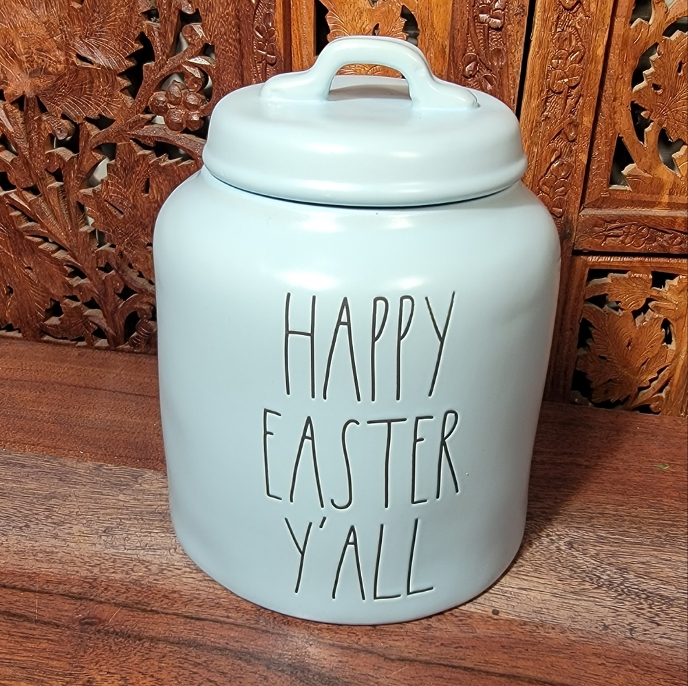 Rae Dunn "Happy Easter Y'all" Large Light Blue Ceramic Canister